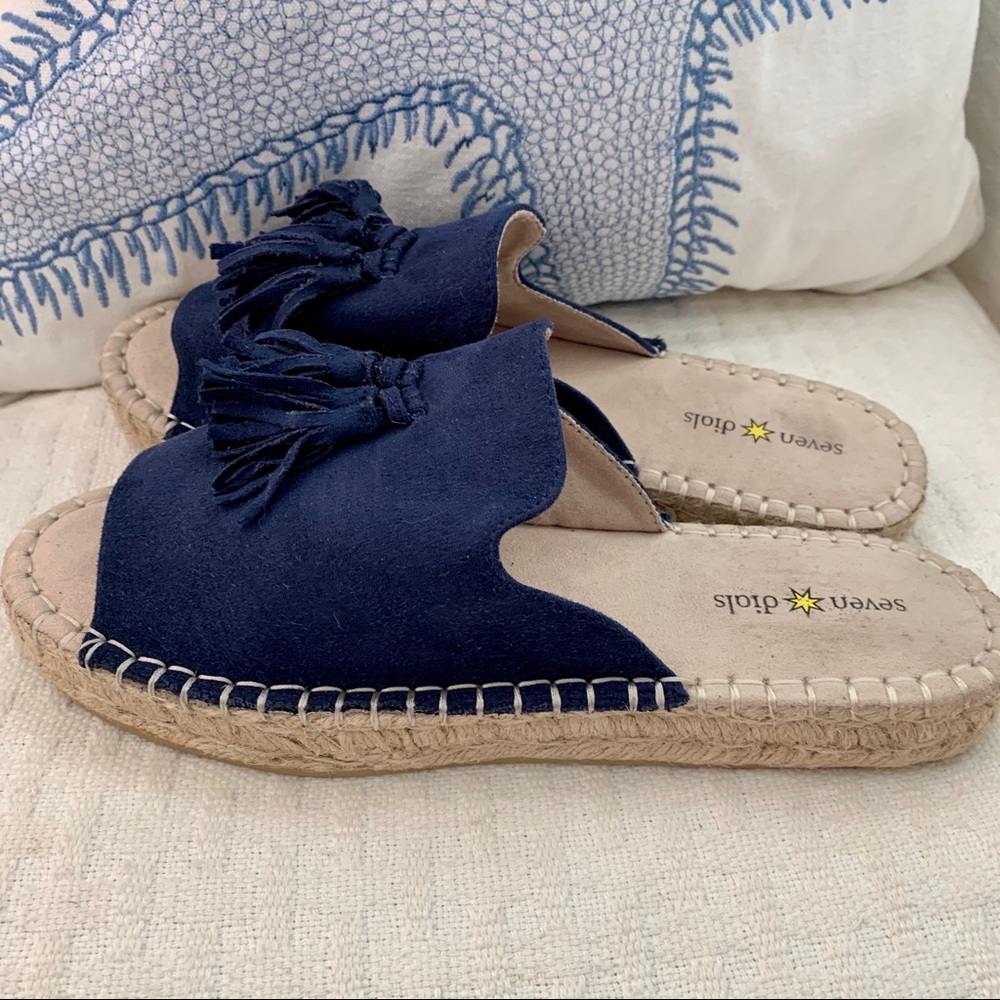 Seven Dials Blue Tassel Open Toe Slides